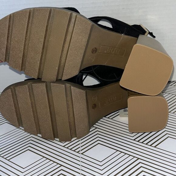 Ana Daly Heel Sandals Size 8 M Black Faux Suede Open Toe Buckle Chunky Y2K - Picture 8 of 11